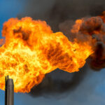 Gas flaring. Burning of associated gas at oil production.
