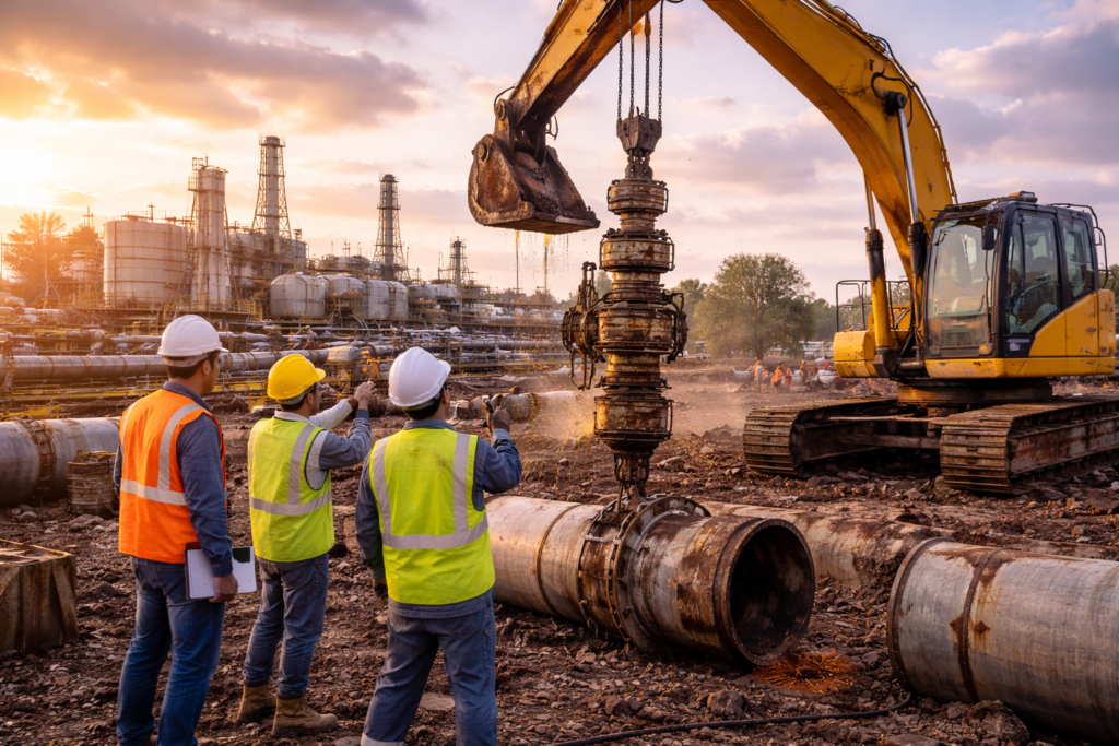 Oil facility decommissioning at sunset | AhBe Global